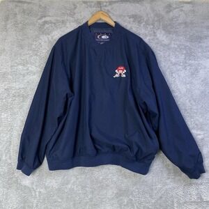Vtg CYRK C3 Golf Windbreaker Jacket L Men Navy Blue Pullover V-neck Red M&M Logo
